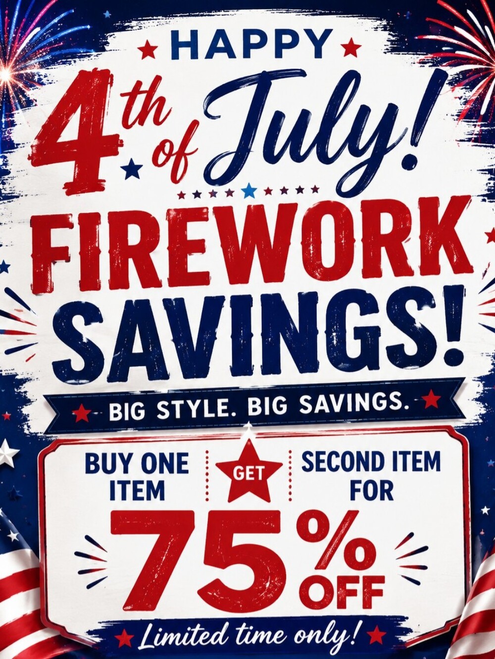 4th of July Firework Savings Poster - Red White Blue